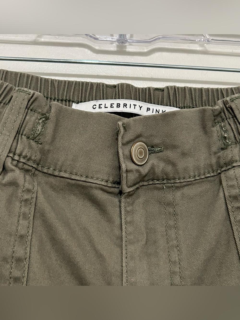 Celebrity Pink Khaki Wide Leg Cargo Pants High Rise Elastic Back S Casual Style - Picture 8 of 8